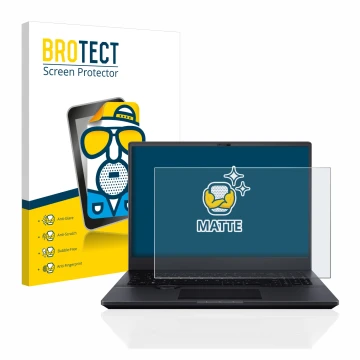 Front side of a product packaging with the brand logo BROTECT. Next to it is the device ASUS ProArt StudioBook 16 OLED shown w