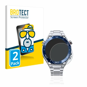 Front side of a product packaging with the brand logo BROTECT. Next to it is the device Huawei Watch Ultimate (48.5 mm) shown 
