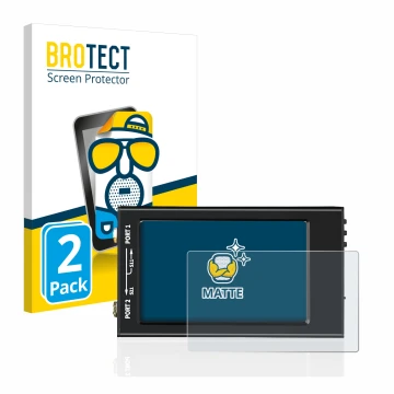 Front side of a product packaging with the brand logo BROTECT. Next to it is the device SDRGEEK NanoVNA-F V2 shown with the co