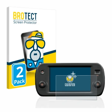 Front side of a product packaging with the brand logo BROTECT. Next to it is the device Fiat Panda my23 UConnect 7