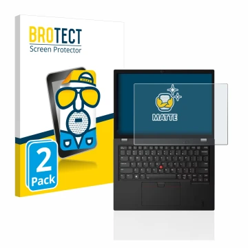 Front side of a product packaging with the brand logo BROTECT. Next to it is the device Lenovo Thinkpad L13 Gen 3 shown with t