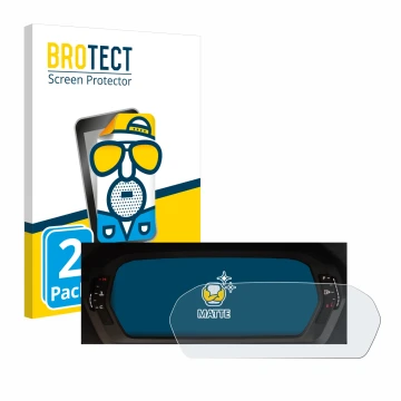 Front side of a product packaging with the brand logo BROTECT. Next to it is the device Audi A3 2023 Virtual cockpit Plus show