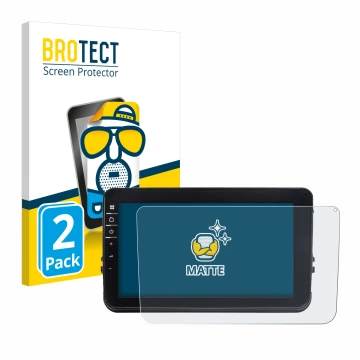 Front side of a product packaging with the brand logo BROTECT. Next to it is the device Dynavin D8-V8 8