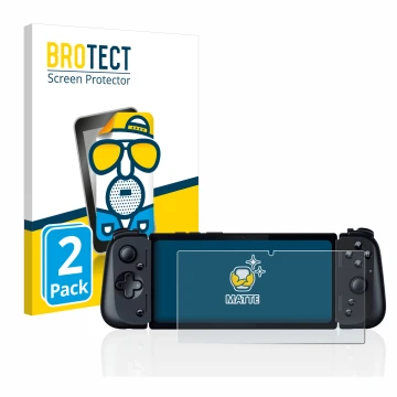 Front side of a product packaging with the brand logo BROTECT. Next to it is the device Razer Edge 5G shown with the correspon