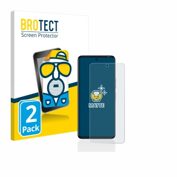 Front side of a product packaging with the brand logo BROTECT. Next to it is the device Tecno Camon 20 Pro shown with the corr