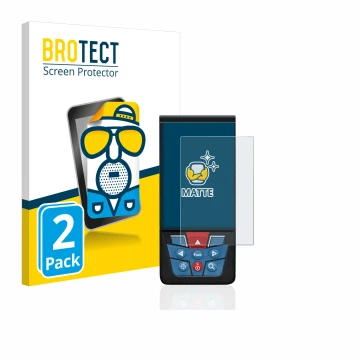 Front side of a product packaging with the brand logo BROTECT. Next to it is the device Bosch GLM 100-25c shown with the corre