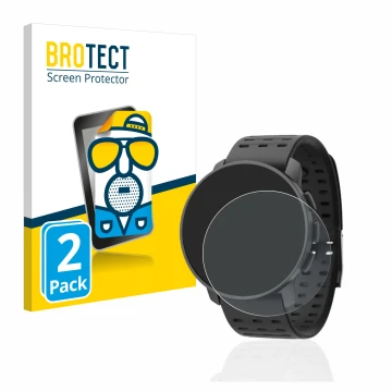 Front side of a product packaging with the brand logo BROTECT. Next to it is the device Suunto 9 Peak Pro shown with the corre