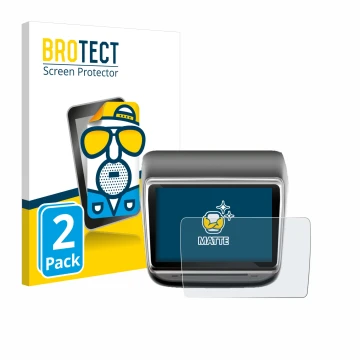 Front side of a product packaging with the brand logo BROTECT. Next to it is the device Tesla Model Y Infotainment System 7.2