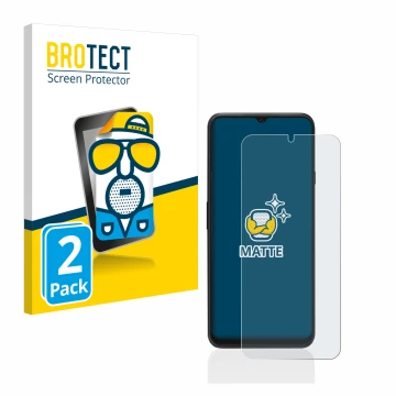 Front side of a product packaging with the brand logo BROTECT. Next to it is the device Cubot P80 shown with the corresponding