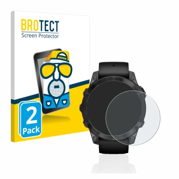 Front side of a product packaging with the brand logo BROTECT. Next to it is the device Garmin Epix Pro (Gen 2) (47 mm) shown 