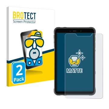 Front side of a product packaging with the brand logo BROTECT. Next to it is the device Ulefone Armor Pad 8 shown with the cor