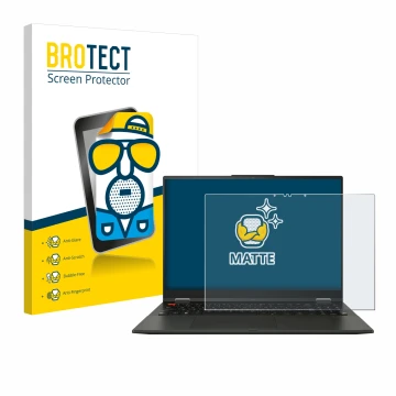 Front side of a product packaging with the brand logo BROTECT. Next to it is the device ASUS Vivobook S 16 Flip OLED TP3604 sh