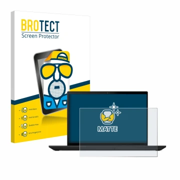 Front side of a product packaging with the brand logo BROTECT. Next to it is the device Lenovo ThinkPad T14 Gen 4 shown with t