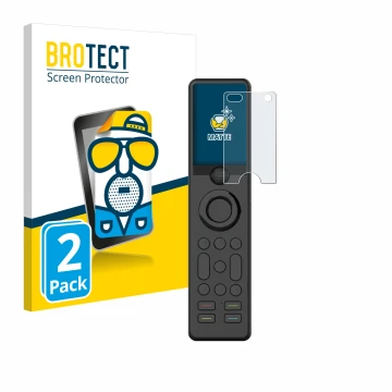 Front side of a product packaging with the brand logo BROTECT. Next to it is the device Sofabaton X1 shown with the correspond