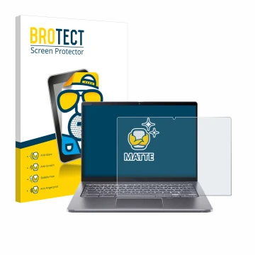 Front side of a product packaging with the brand logo BROTECT. Next to it is the device Acer Chromebook Spin 714 shown with th
