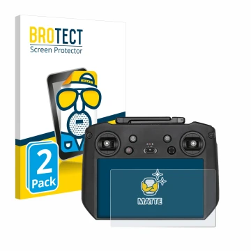 Front side of a product packaging with the brand logo BROTECT. Next to it is the device DJI Mavic 3 RC Pro shown with the corr