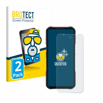 Front side of a product packaging with the brand logo BROTECT. Next to it is the device Doogee V20 Pro shown with the correspo