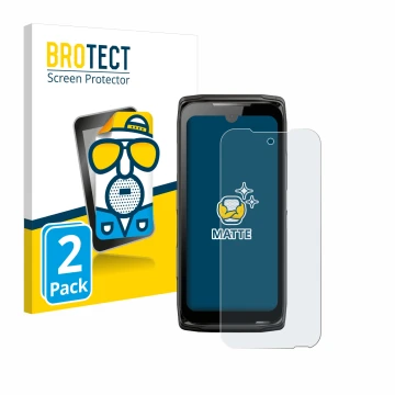 Front side of a product packaging with the brand logo BROTECT. Next to it is the device Crosscall Core-Z5 shown with the corre