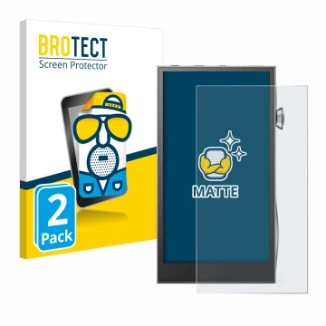 Front side of a product packaging with the brand logo BROTECT. Next to it is the device Astell&Kern A&futura SE300 shown with 