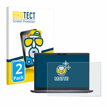 Front side of a product packaging with the brand logo BROTECT. Next to it is the device Dell Latitude 7340 shown with the corr