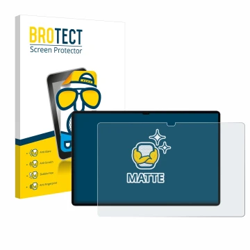 Front side of a product packaging with the brand logo BROTECT. Next to it is the device Samsung Galaxy Tab S9 Ultra WiFi shown