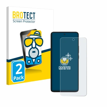 Front side of a product packaging with the brand logo BROTECT. Next to it is the device Motorola Moto G84 shown with the corre