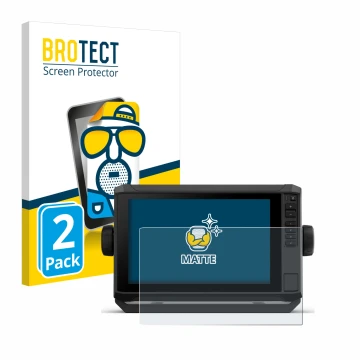Front side of a product packaging with the brand logo BROTECT. Next to it is the device Garmin ECHOMAP UHD2 9