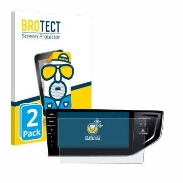 Front side of a product packaging with the brand logo BROTECT. Next to it is the device Volkswagen Polo VI Discover Pro 9,2