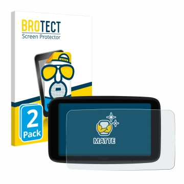 Front side of a product packaging with the brand logo BROTECT. Next to it is the device TomTom GO Superior 6