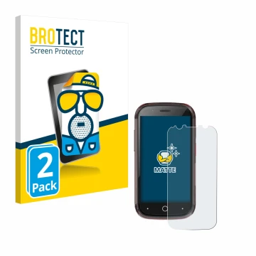 Front side of a product packaging with the brand logo BROTECT. Next to it is the device Unihertz Jelly Star shown with the cor