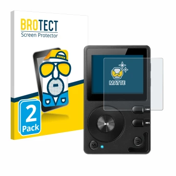 Front side of a product packaging with the brand logo BROTECT. Next to it is the device Hifi Walker H2 shown with the correspo