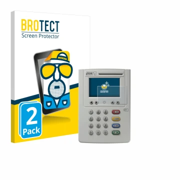 Front side of a product packaging with the brand logo BROTECT. Next to it is the device ingenico eHealth ORGA Neo 6141 shown w