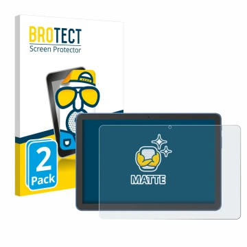 Front side of a product packaging with the brand logo BROTECT. Next to it is the device Amazon Fire HD 10 2023 (13th. Gen.) sh