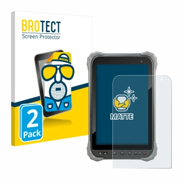 Front side of a product packaging with the brand logo BROTECT. Next to it is the device Juniper Systems Cedar CT8X2 shown with