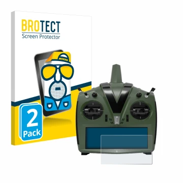 Front side of a product packaging with the brand logo BROTECT. Next to it is the device VBar Control Evo shown with the corres