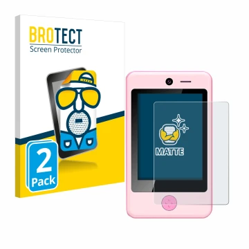 Front side of a product packaging with the brand logo BROTECT. Next to it is the device Pthtechus Children’s Smartphone shown 