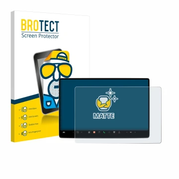 Front side of a product packaging with the brand logo BROTECT. Next to it is the device Tesla Model 3 2024 shown with the corr