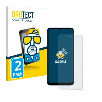Front side of a product packaging with the brand logo BROTECT. Next to it is the device Xiaomi Redmi 13C shown with the corres