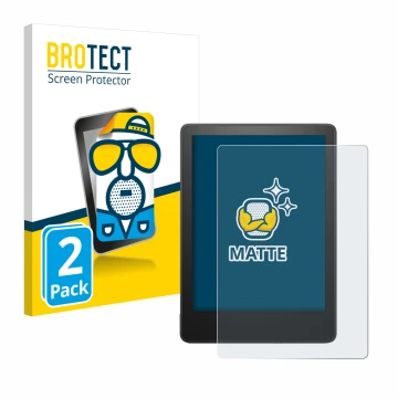 Front side of a product packaging with the brand logo BROTECT. Next to it is the device Amazon Kindle Paperwhite 2023 (11th Ge