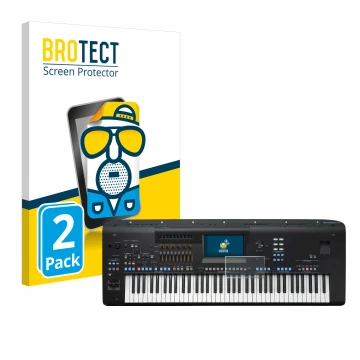 Front side of a product packaging with the brand logo BROTECT. Next to it is the device Yamaha Genos2 shown with the correspon