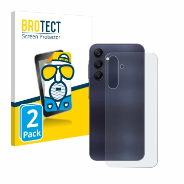 Front side of a product packaging with the brand logo BROTECT. Next to it is the device Samsung Galaxy A25 5G (Back) shown wit