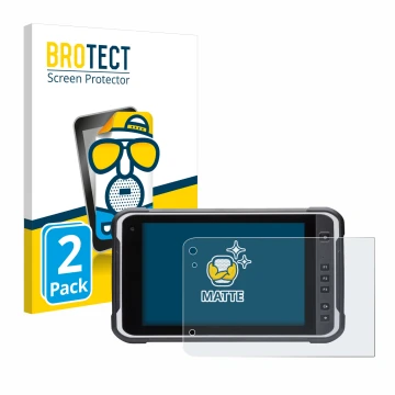 Front side of a product packaging with the brand logo BROTECT. Next to it is the device Handheld Algiz RT8 shown with the corr