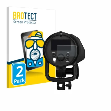 Front side of a product packaging with the brand logo BROTECT. Next to it is the device Profoto B1X shown with the correspondi