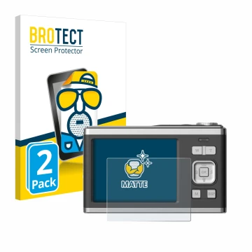 Front side of a product packaging with the brand logo BROTECT. Next to it is the device Rollei Compactline 10X shown with the 