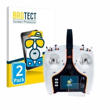 Front side of a product packaging with the brand logo BROTECT. Next to it is the device Spektrum NX7e shown with the correspon