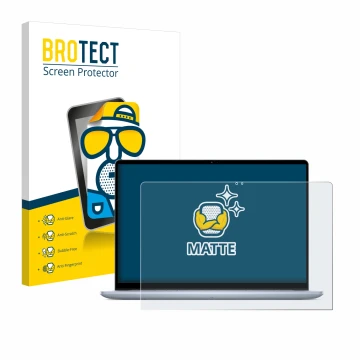 Front side of a product packaging with the brand logo BROTECT. Next to it is the device Dell Inspiron 16 7640 2-in-1 shown wit