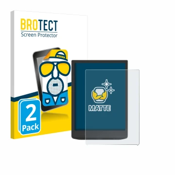 Front side of a product packaging with the brand logo BROTECT. Next to it is the device Vivlio InkPad 4 shown with the corresp