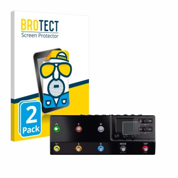 Front side of a product packaging with the brand logo BROTECT. Next to it is the device Line 6 hx stomp XL shown with the corr