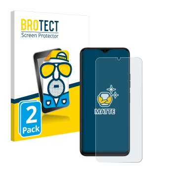 Front side of a product packaging with the brand logo BROTECT. Next to it is the device Tecno Spark 10 5G shown with the corre