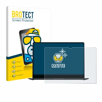 Front side of a product packaging with the brand logo BROTECT. Next to it is the device Samsung Galaxy Book4 Pro 14